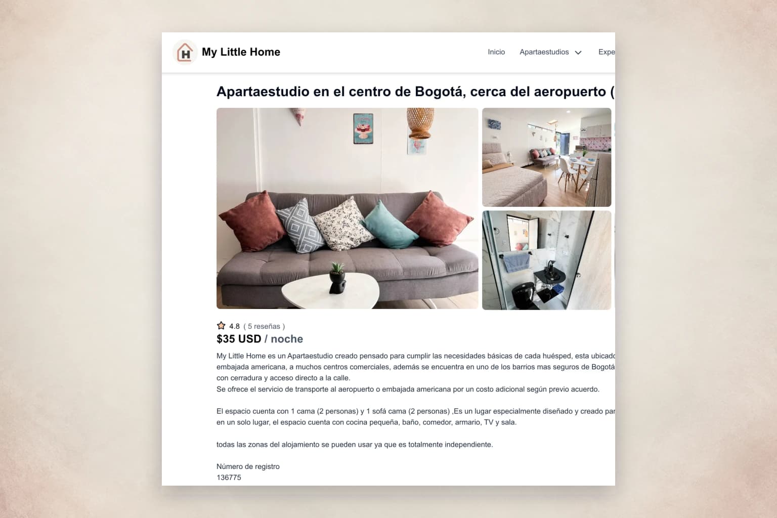 Vista del sitio web de My Little Home