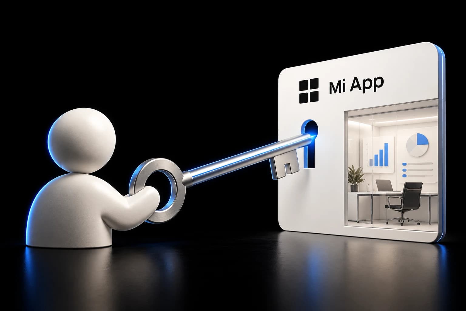 Icono de usuario con una llave que da acceso a la aplicación del negocio Mi App
