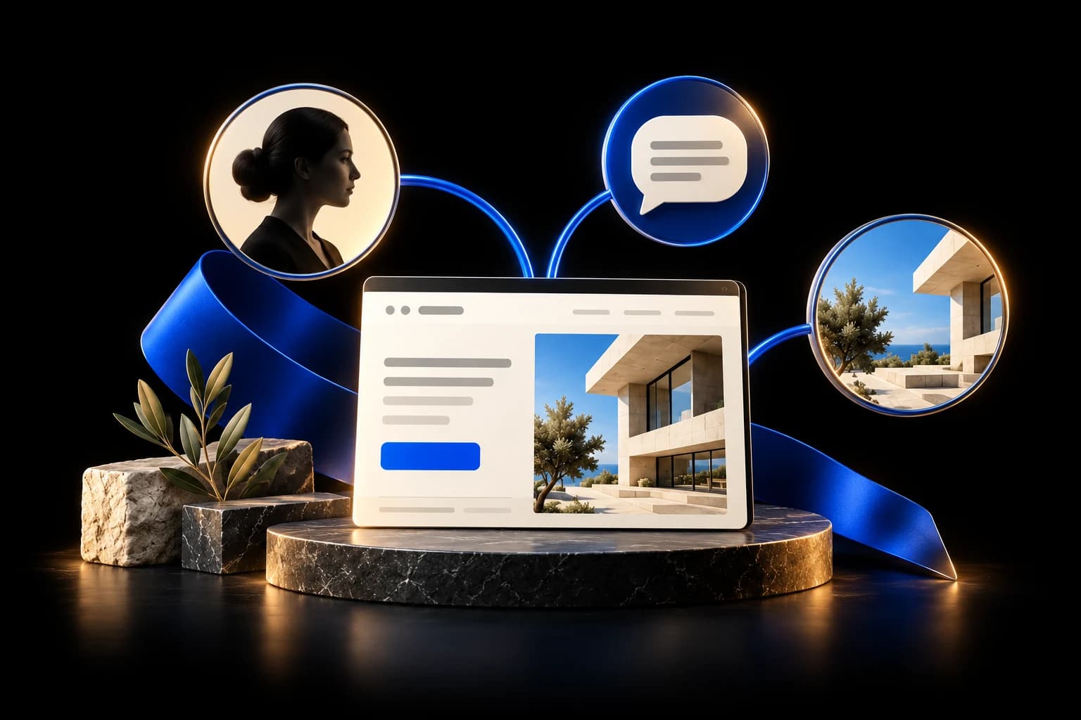 Un sitio web conectado con perfiles y canales de conversación