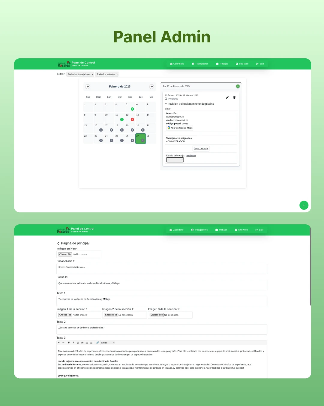 Jardineria Rosales 网站和控制面板
